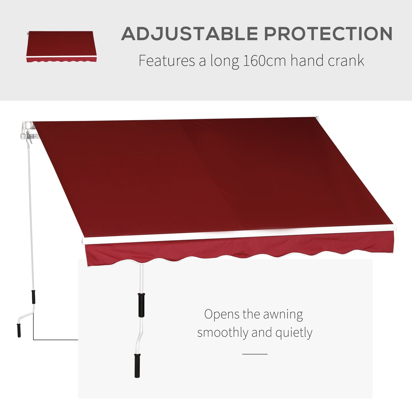 Outsunny Manual Retractable Sun Shade Patio Awning Outdoor Deck Canopy Shelter, 2.5mx2m (Dark Red) Shelter UV Protection,