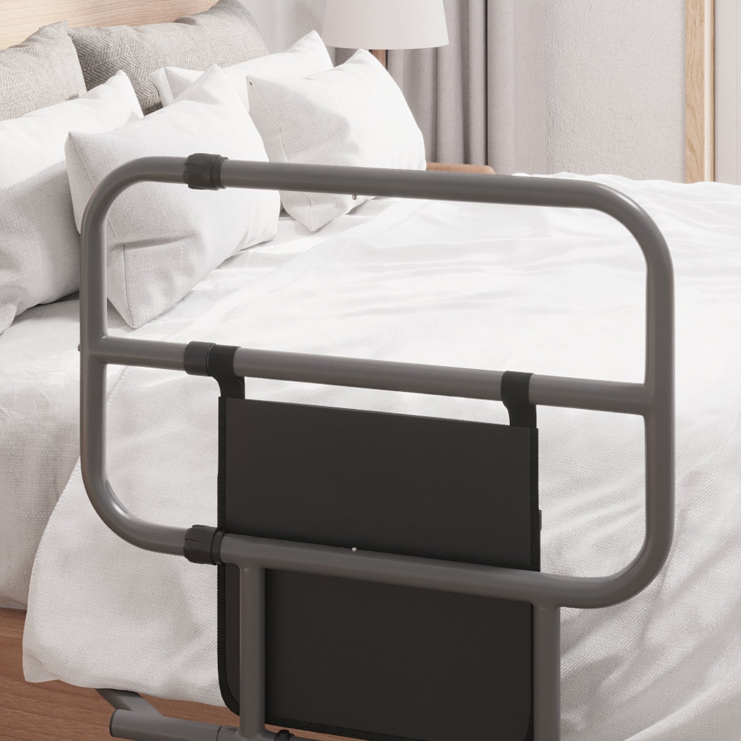 HOMCOM Folding Bed Rail for Elderly Adults Bed Assist Rail with Storage Pocket for Disabled Pregnant Black