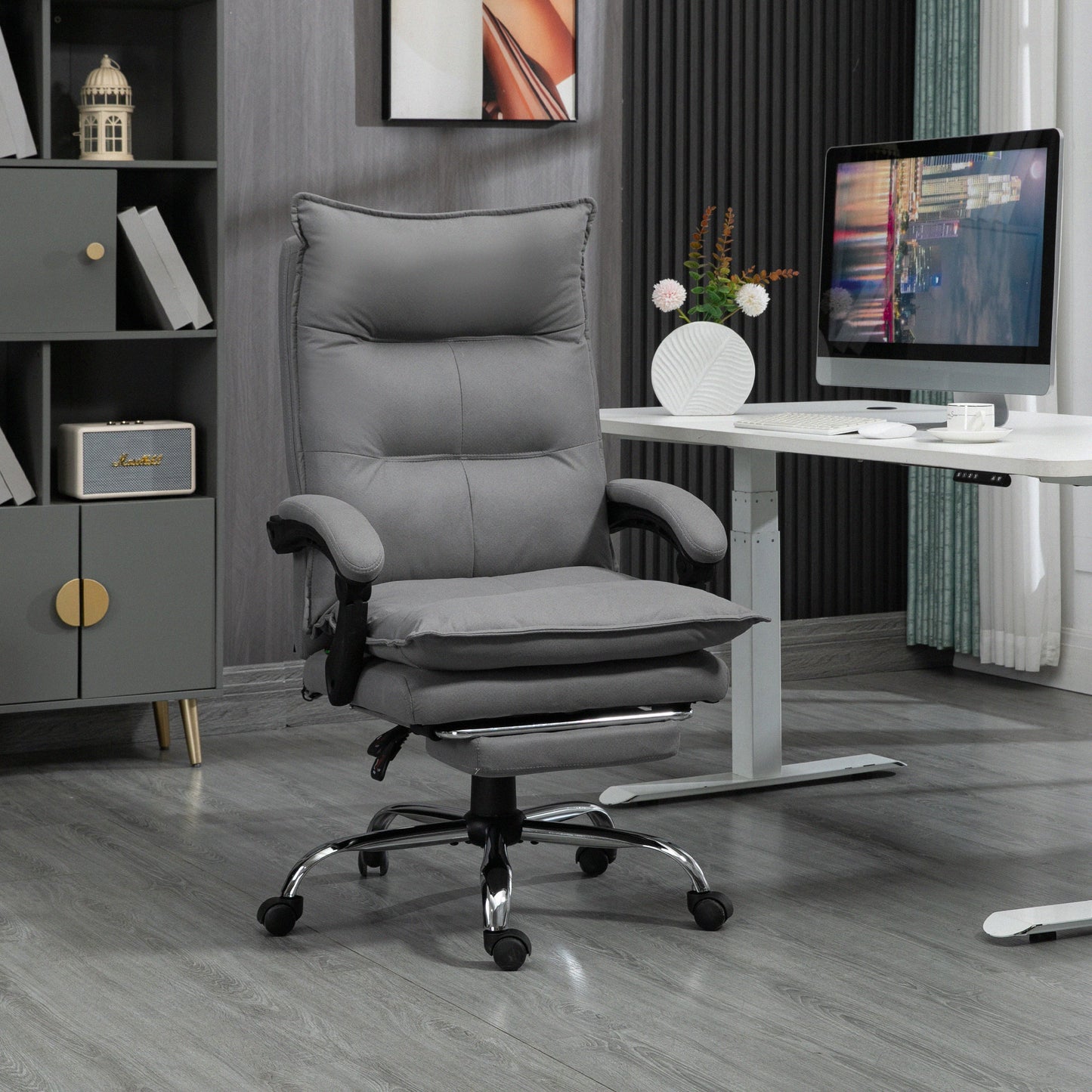 Vinsetto Vibration Massage Office Chair with Heat, Lumbar Pillow, Footrest, Microfibre Comfy Computer Chair, Gray