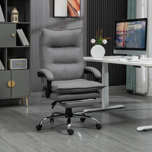Vinsetto Vibration Massage Office Chair with Heat, Microfibre Computer Chair with Footrest, Armrest, Double Padding, Reclining Back, Grey