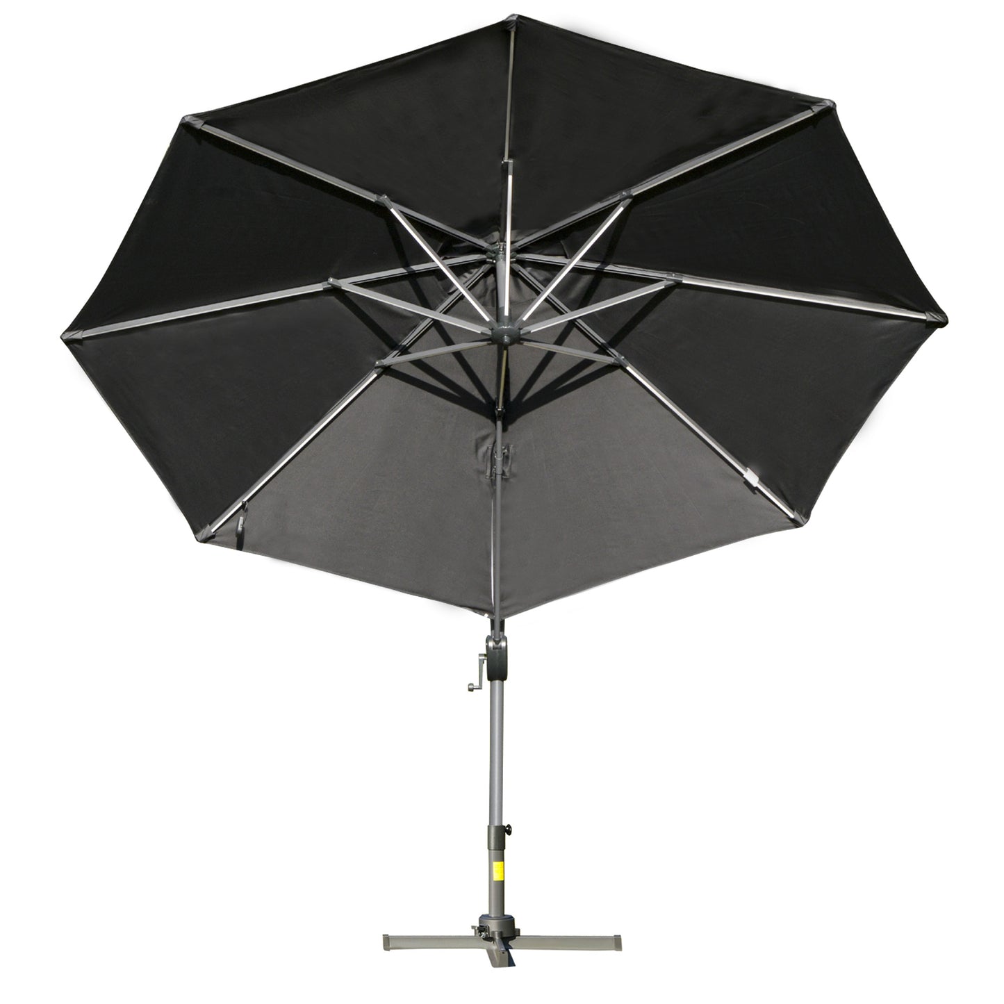 Outsunny 3m LED Cantilever Parasol Adjustable Garden Umbrella w/ Base Handle Solar Lights Rotating Outdoor Pool Lawn Night Summer Furniture Dark Grey