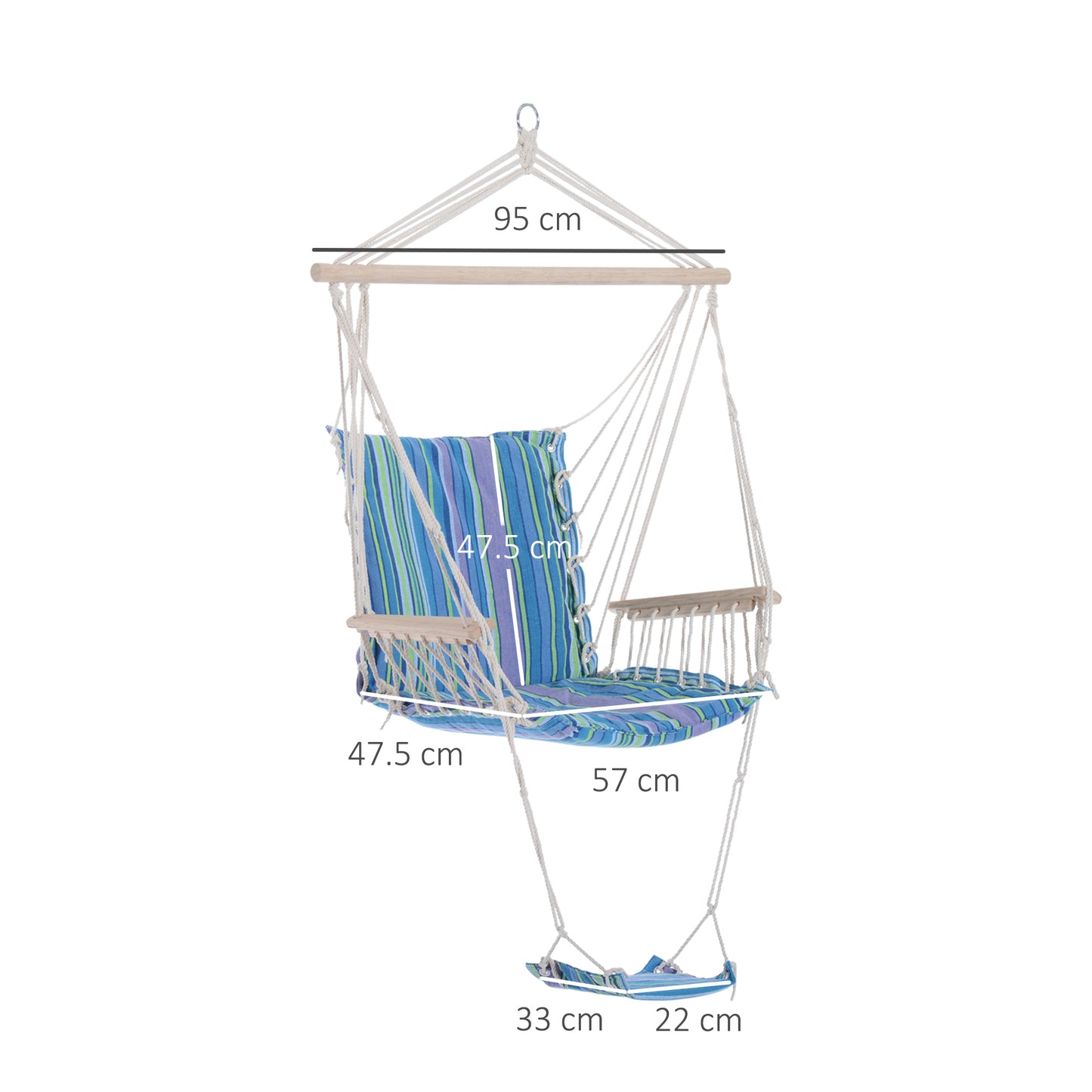 Outsunny Hanging Swing Chair, Seat Size:57W x 47.5D cm-Multi-Color/White Rope