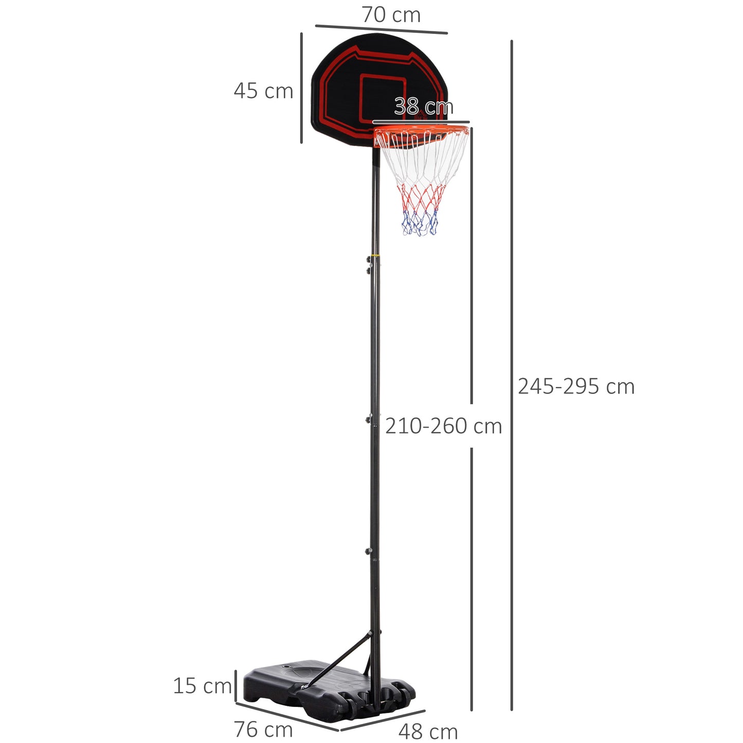 HOMCOM Adjustable Basketball Hoop Stand, with Wheels and Stable Base