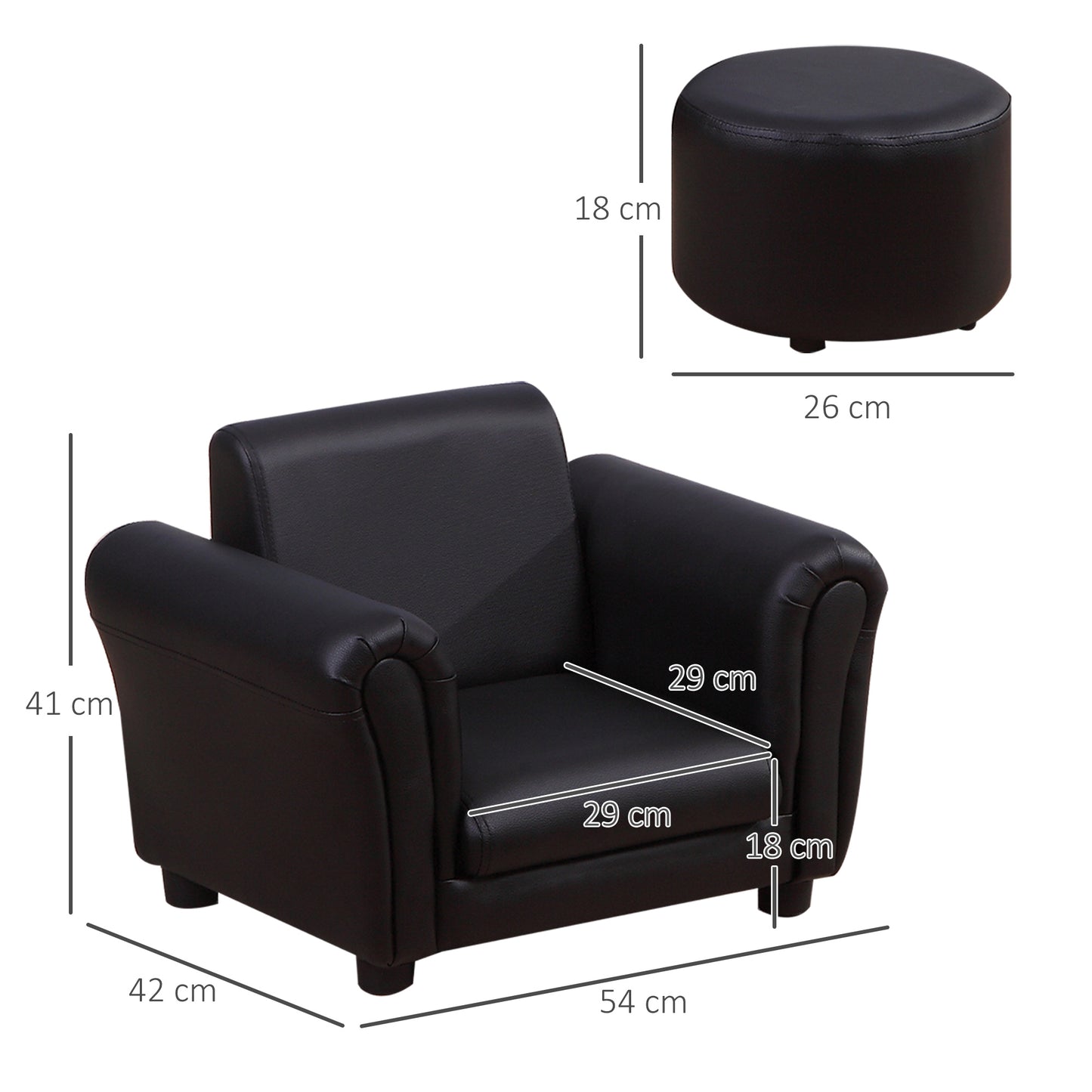 HOMCOM Toddler Chair Single Seater Kids Sofa Set 54 x 42 x 41cm Kids Sofa with Stool Black