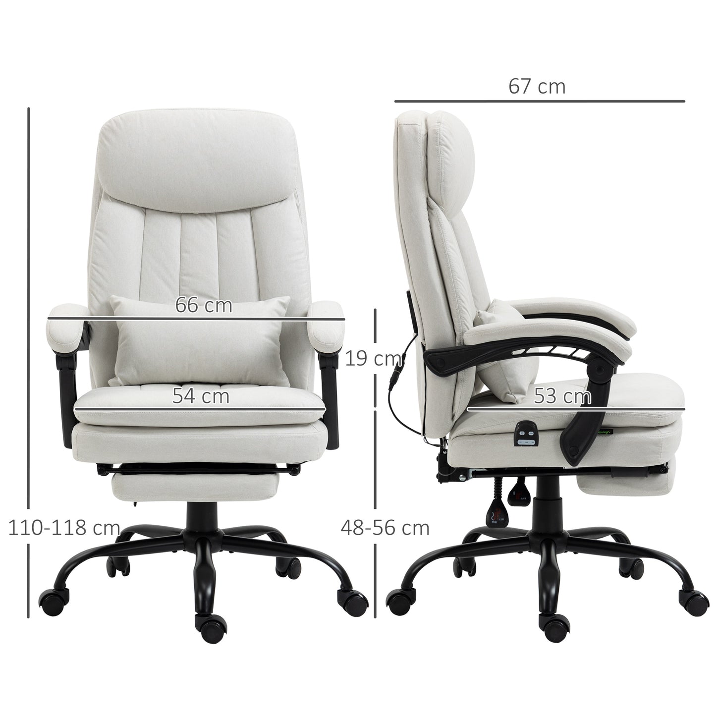 Vinsetto Office Chair Ergonomic Desk Chair with 6Point Vibration Massage and Lumbar Heating Computer Chair with Lumbar Support Pillow 155° Reclining Back and Footrest Cream White