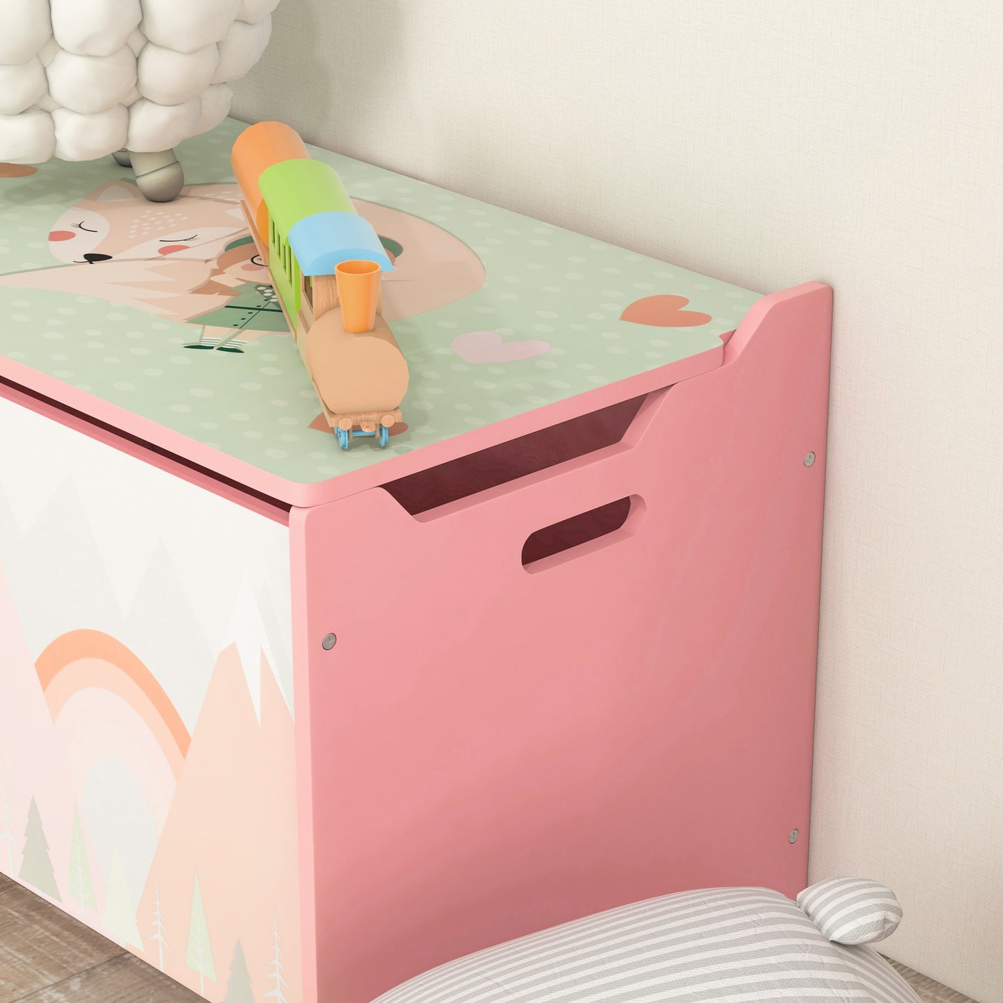 ZONEKIZ Toy Box Kids Storage Chest with Lid Safety Hinge Pink