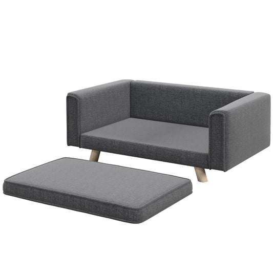 PawHut Elevated Dog Sofa Bed with Cushion for Medium and Small Dogs Grey