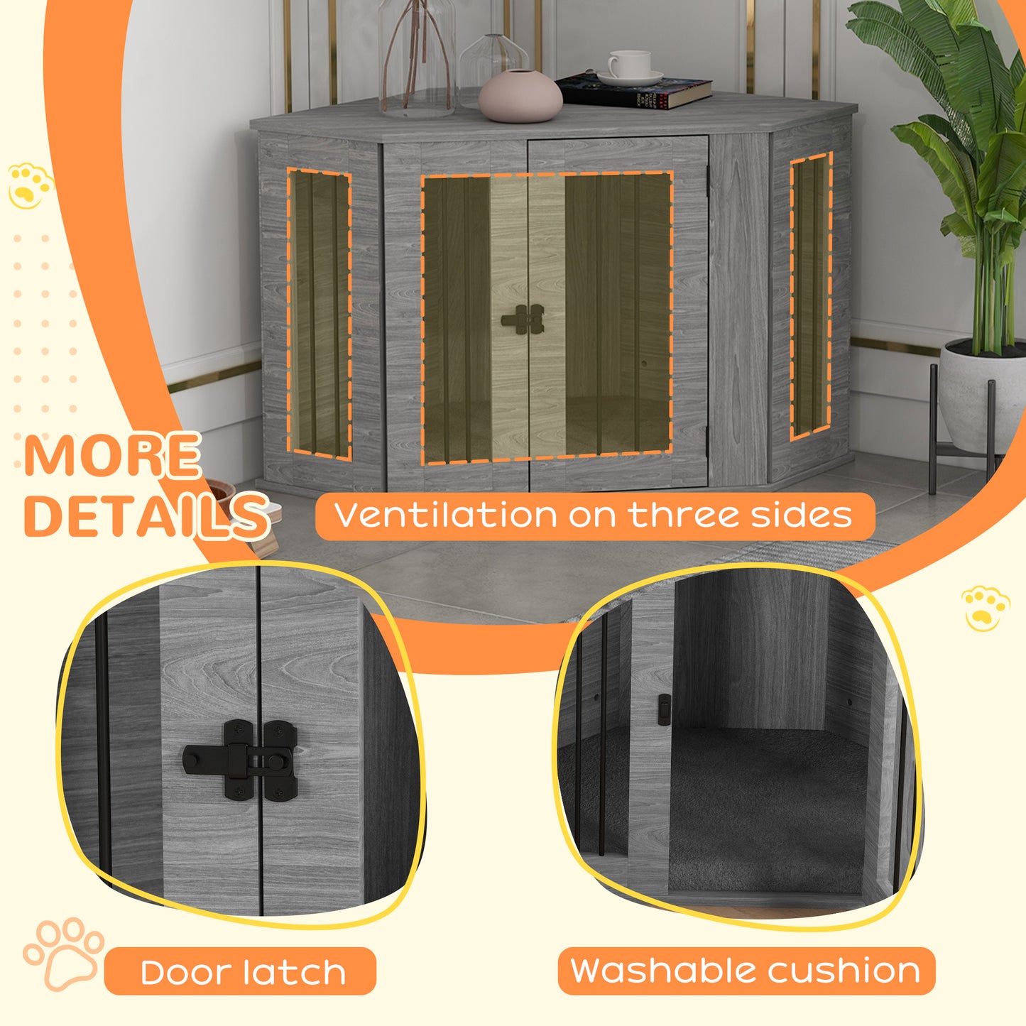 PawHut 2 in 1 Dog Crate Furniture Side Table with Cushion 104 x 55 x 63cm Grey