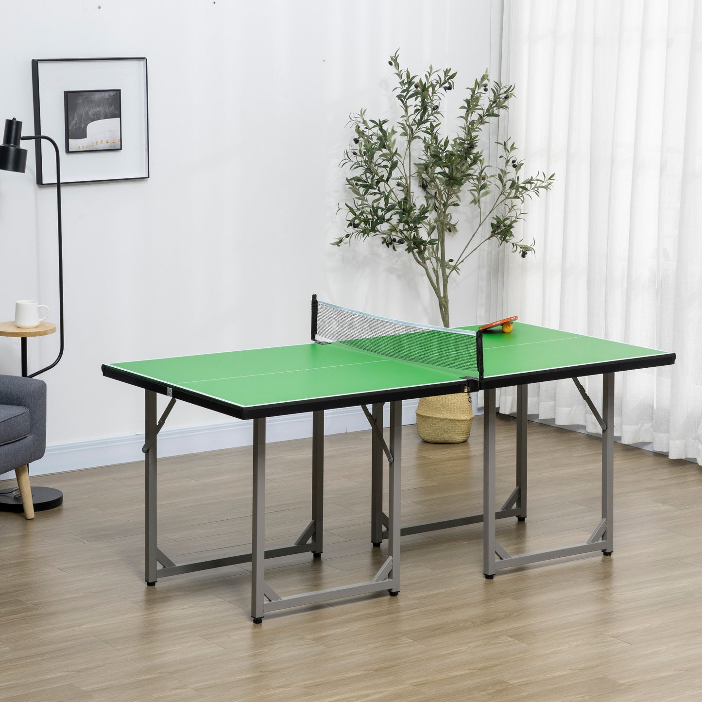 HOMCOM 182cm Mini Tennis Table Folding Ping Pong Table with Net Multi-Use Table for Indoor Outdoor Game, Green