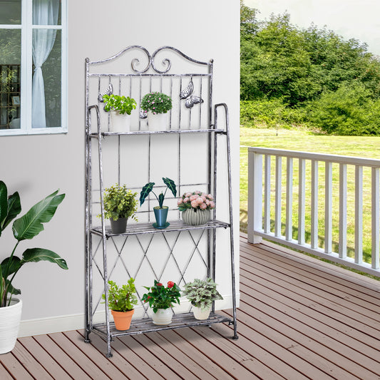 Outsunny Metal Plant Stand, 96H cm-Silver/Grey