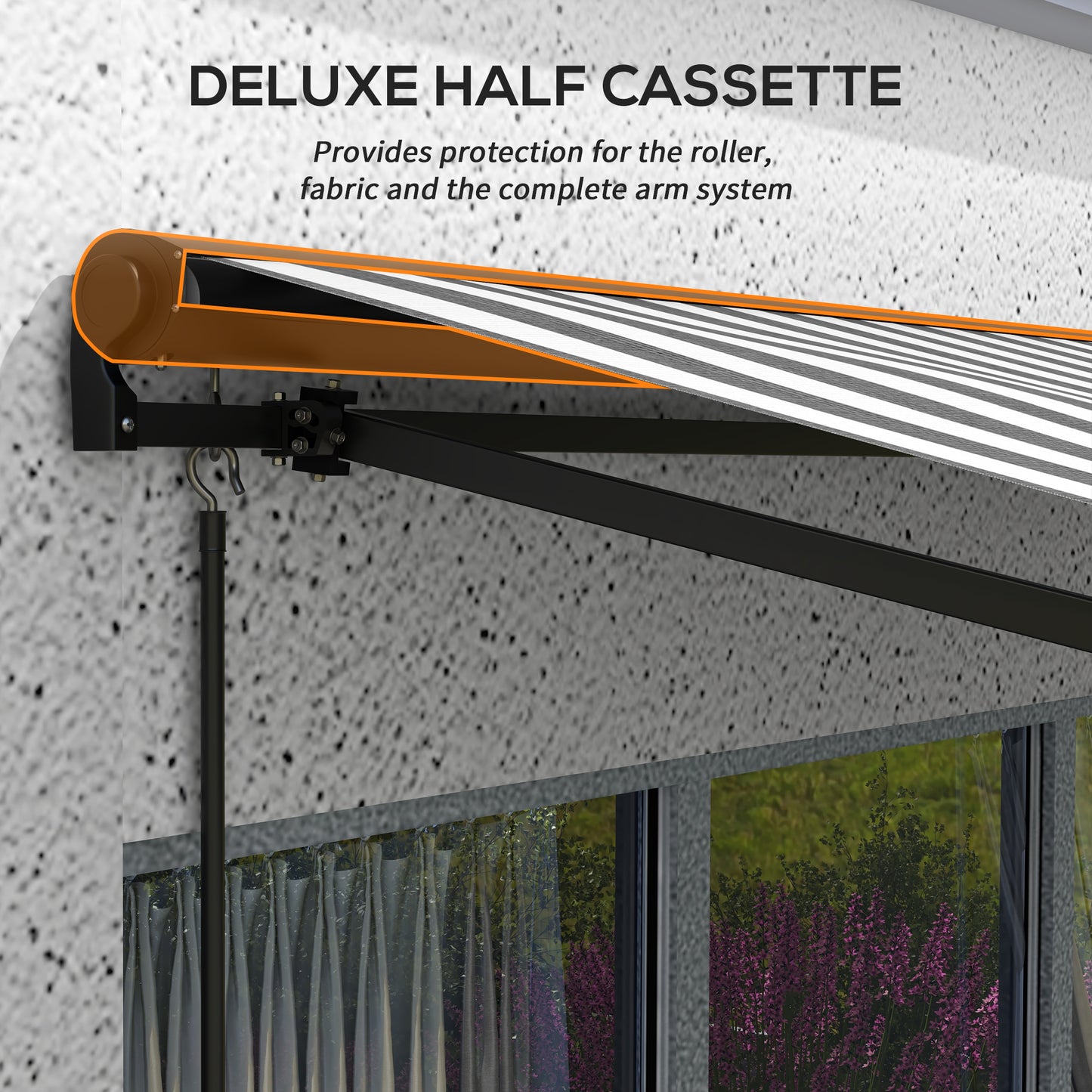 Outsunny 3 x 2m Aluminium Frame Electric Awning, Retractable Awning Sun Canopies for Patio Door Window, Grey and White