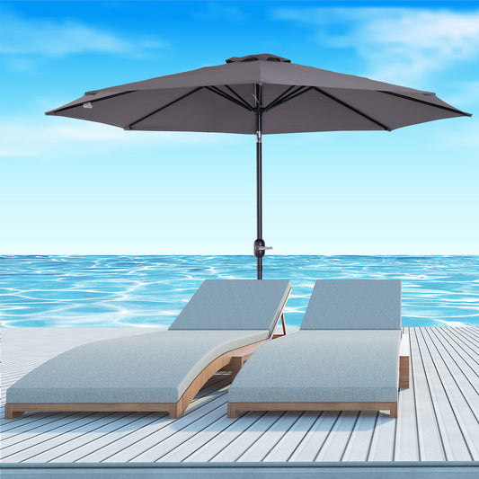 Outsunny Steel Frame Round Market Patio Sun Umbrella Garden Parasol Outdoor Sunshade Canopy,  3x2.45m (Gray) Canopy Steel,