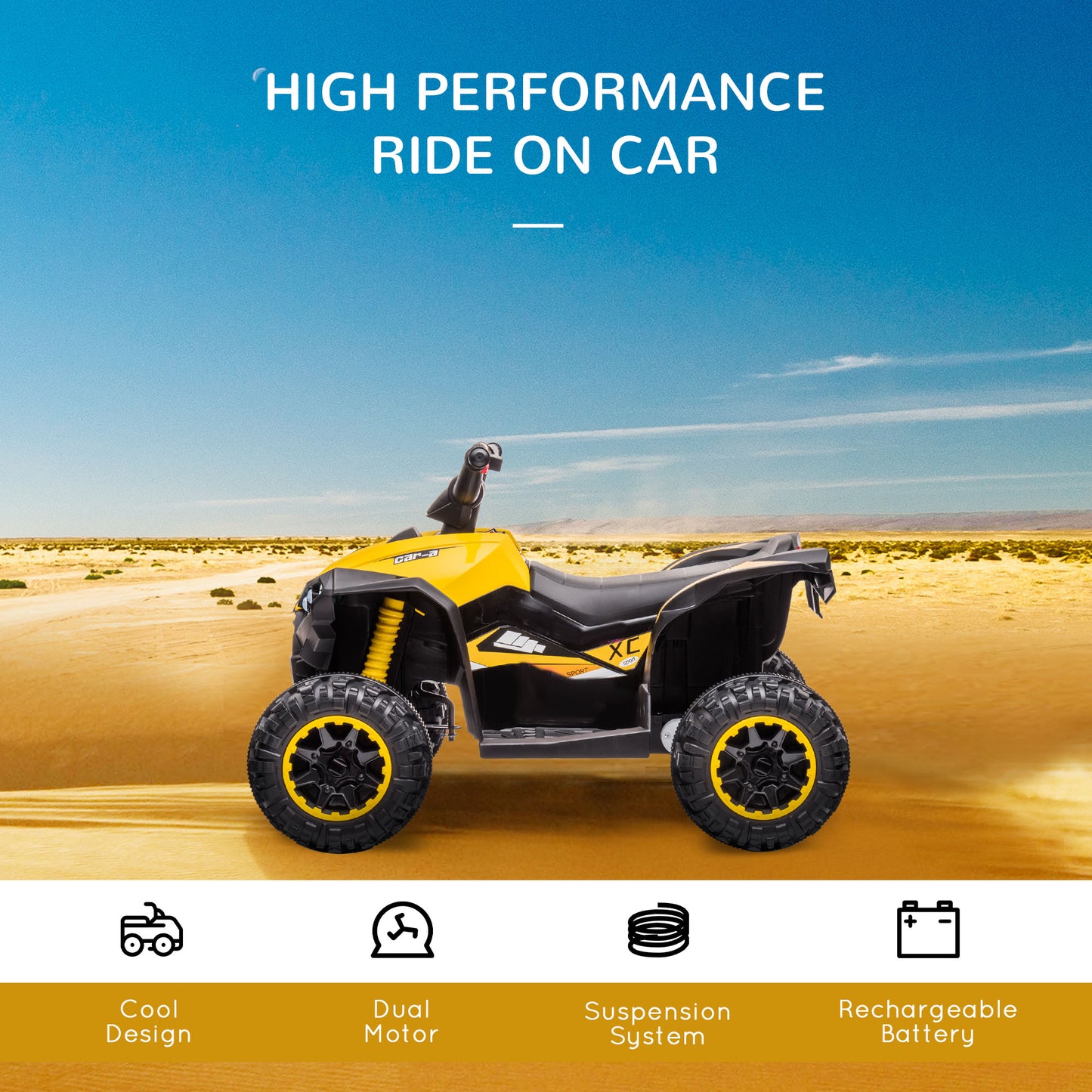 HOMCOM 12V Quad Bike with Forward Reverse Functions, Ride on Car ATV Toy with High/Low Speed Yellow