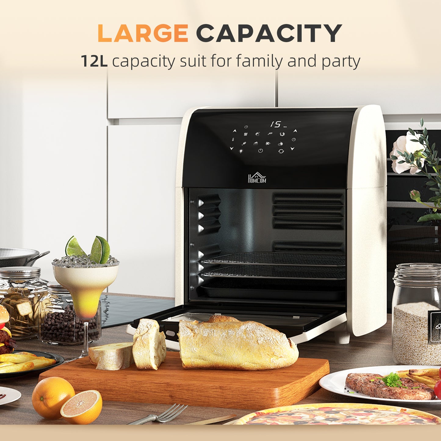 HOMCOM Digital Air Fryer with 8 Preset Modes, Rapid Air Circulation, 12L Air Fryer Oven with Memory Function, 1800W, White