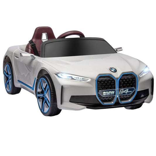HOMCOM BMW i4 Licensed 12V Kids Electric Ride on Car with Remote Control, Powered Electric Car with Portable Battery, Music, Horn, Headlights, MP3 Slot, Suspension Wheels, for Ages 3-6 Years - White