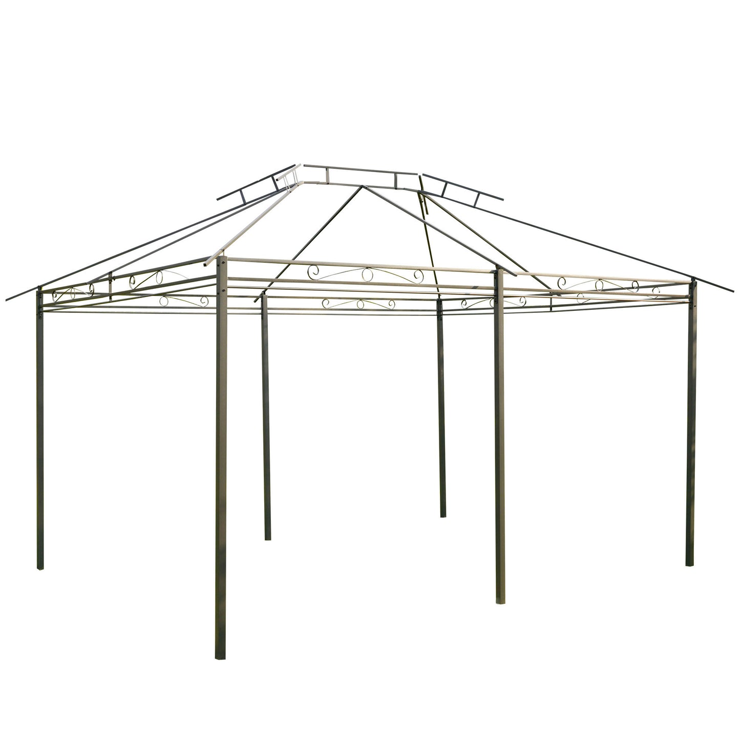 Outsunny 10 x 13ft Outdoor 2-Tier Steel Frame Gazebo with Curtains Outdoor Backyard, Black/Grey 2 Tier Black Grey