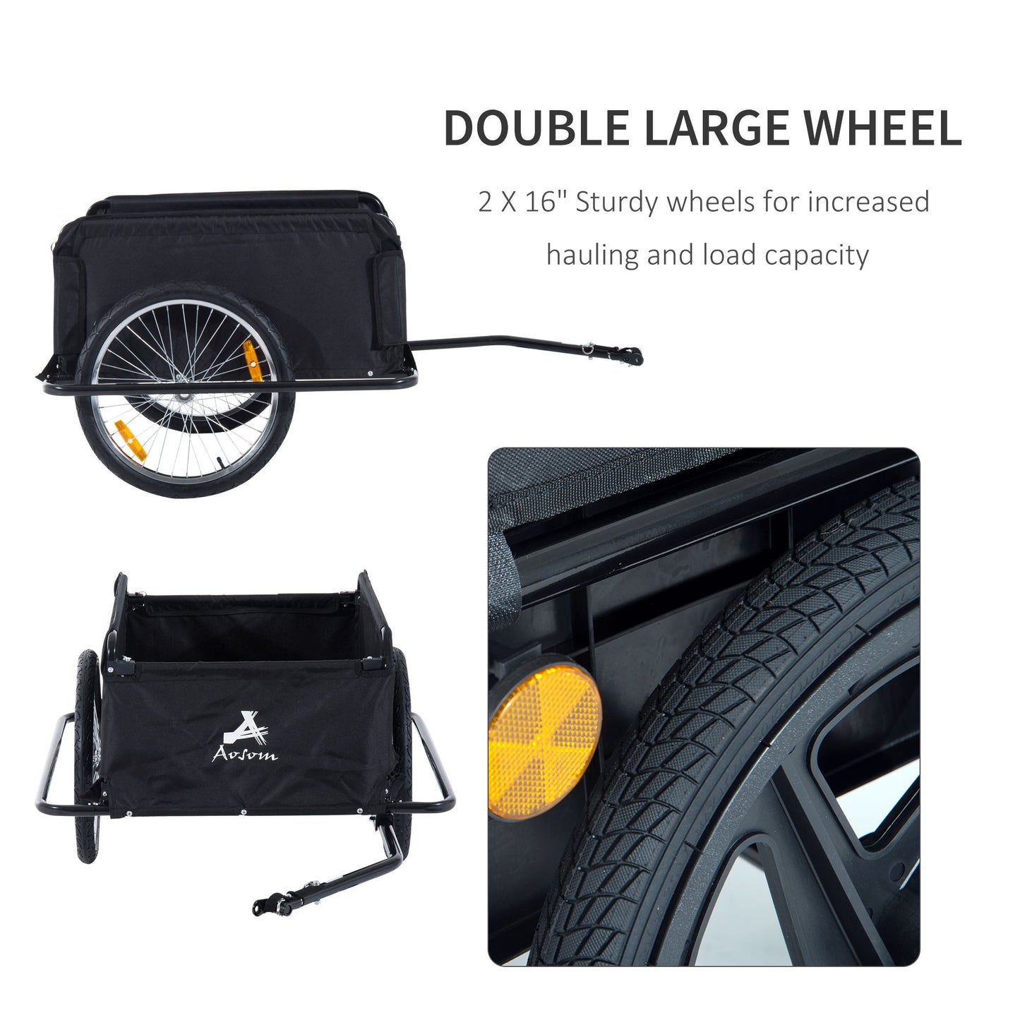 HOMCOM Bike Trailer Folding Cargo in Steel Frame Extra Bicycle Storage Carrier W/Removable Cover & Hitch-Red/Black