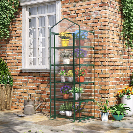 Outsunny 5 Tier Greenhouse Outdoor Flower Stand PVC Cover Portable Shed Metal Frame Transparent 69 x 49 x 193cm