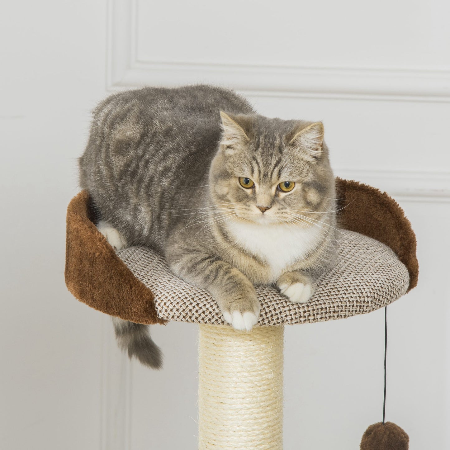 PawHut Cat Tree Tower Climbing Activity Center Kitten Furniture with Cat Condo Bed Sisal Scratching Post Hanging Ball 75 x 39 x 104cm Brown