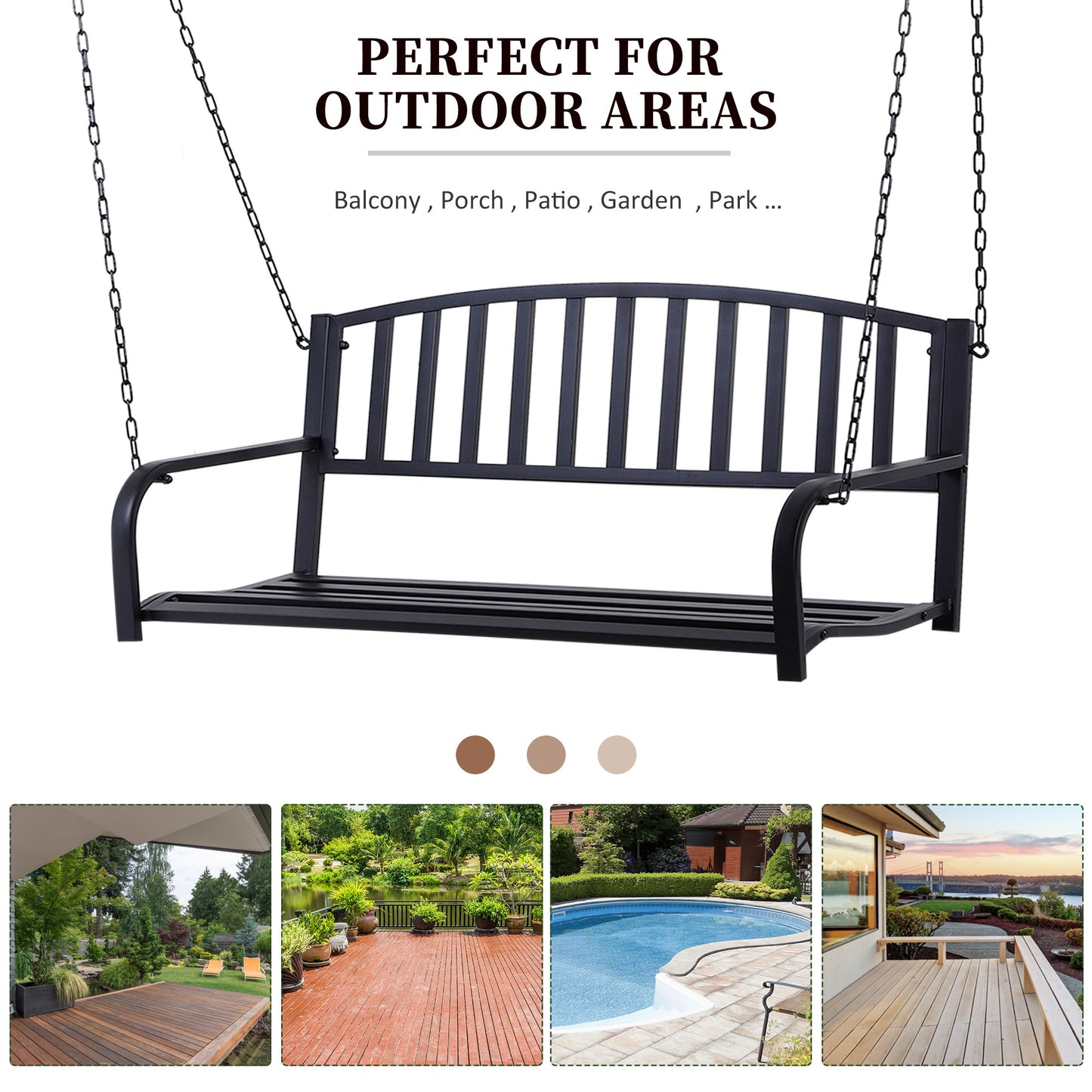 Outsunny Metal 2-Seater Outdoor Swing Chair Black