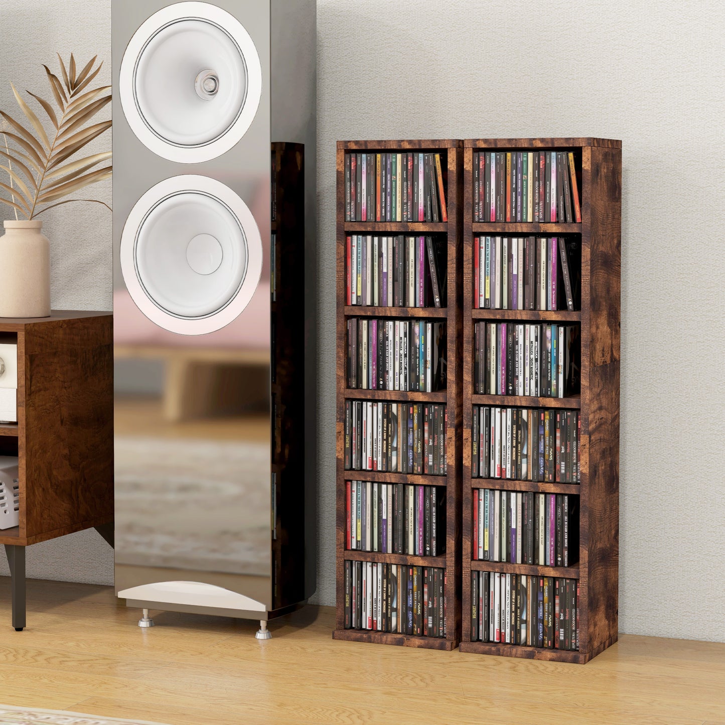 HOMCOM CD Media Display Shelf Unit Tower Rack with Adjustable Shelves ...