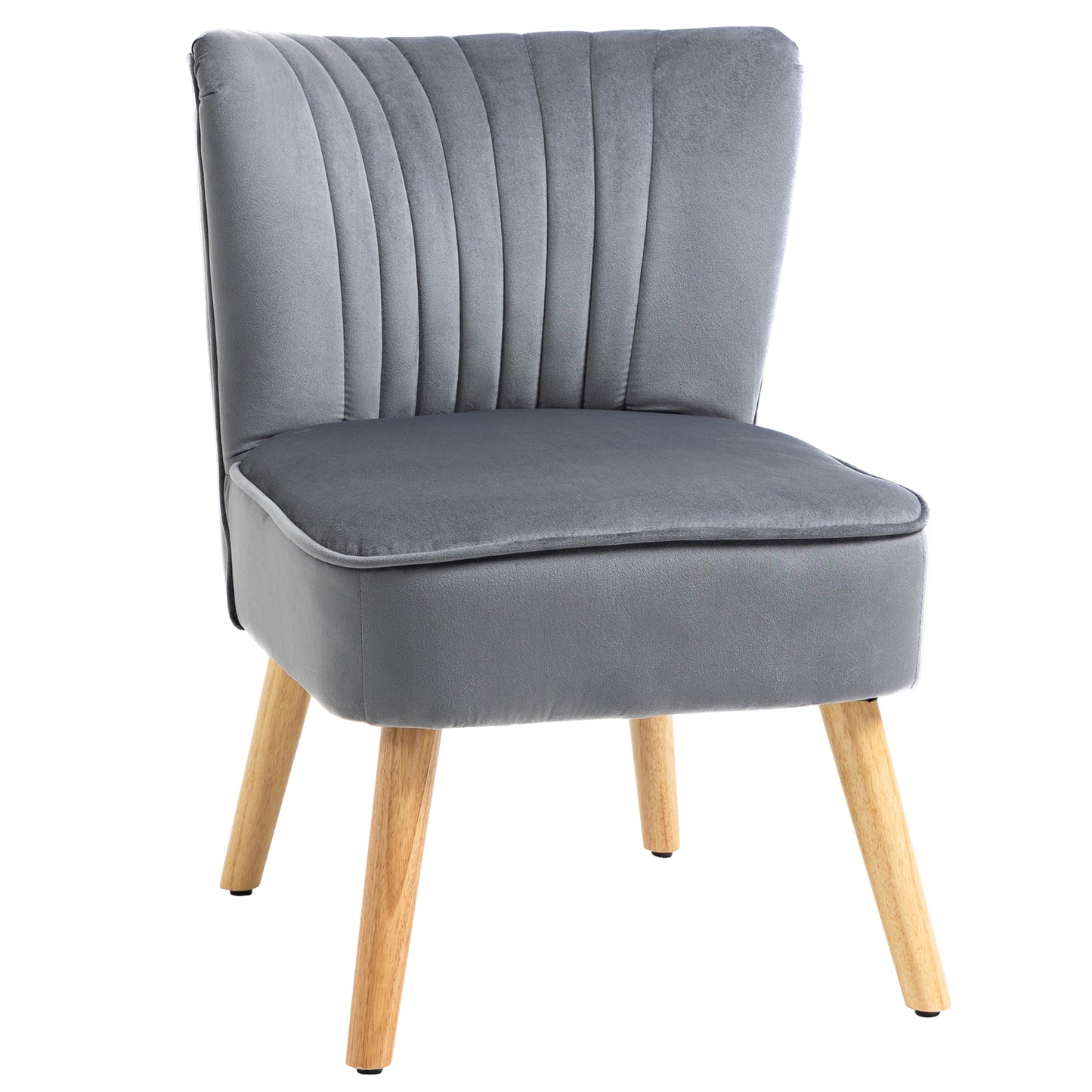 HOMCOM Modern Accent Chair, Fabric Living Room Chair with Rubber Wood Legs and Thick Padding, Grey