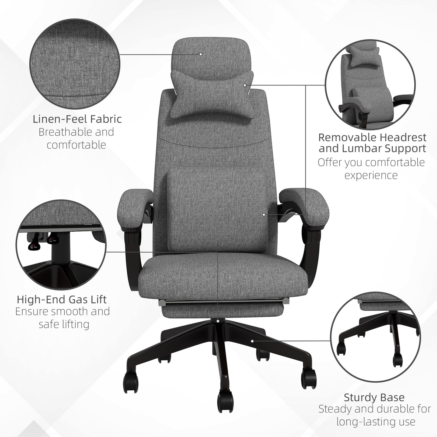 Vinsetto High Back Office Chair Reclining Computer Chair with Footrest Lumbar Support Adjustable Height Swivel Wheels Dark Grey