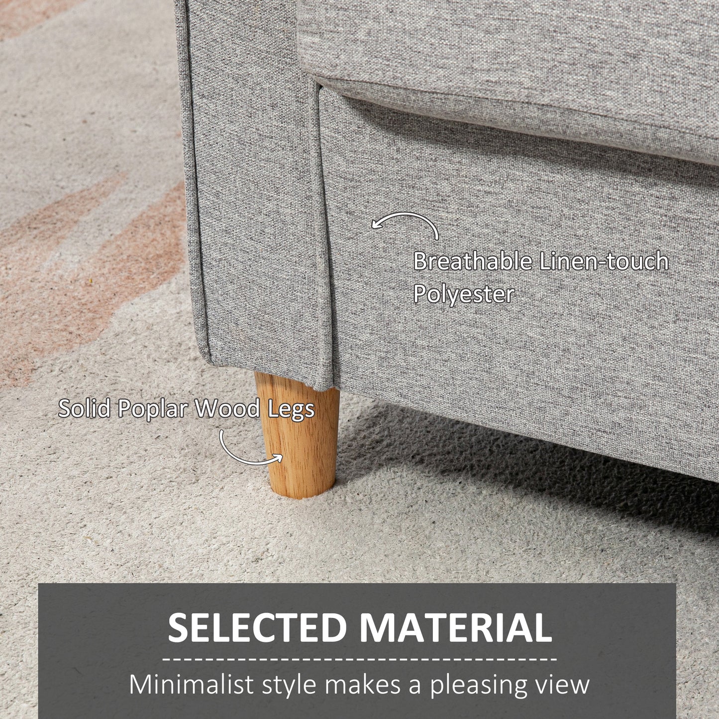 HOMCOM Compact Loveseat Sofa Modern 2 Seater Sofa for Living Room with Wood Legs and Armrests Light Grey