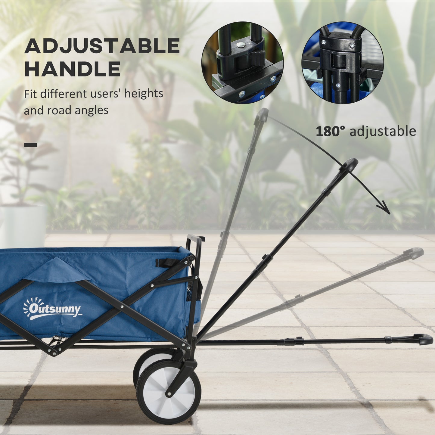 Outsunny Collapsible Folding Outdoor Garden Storage Trolley Cart w/ Telescopic Handle & Brakes Green