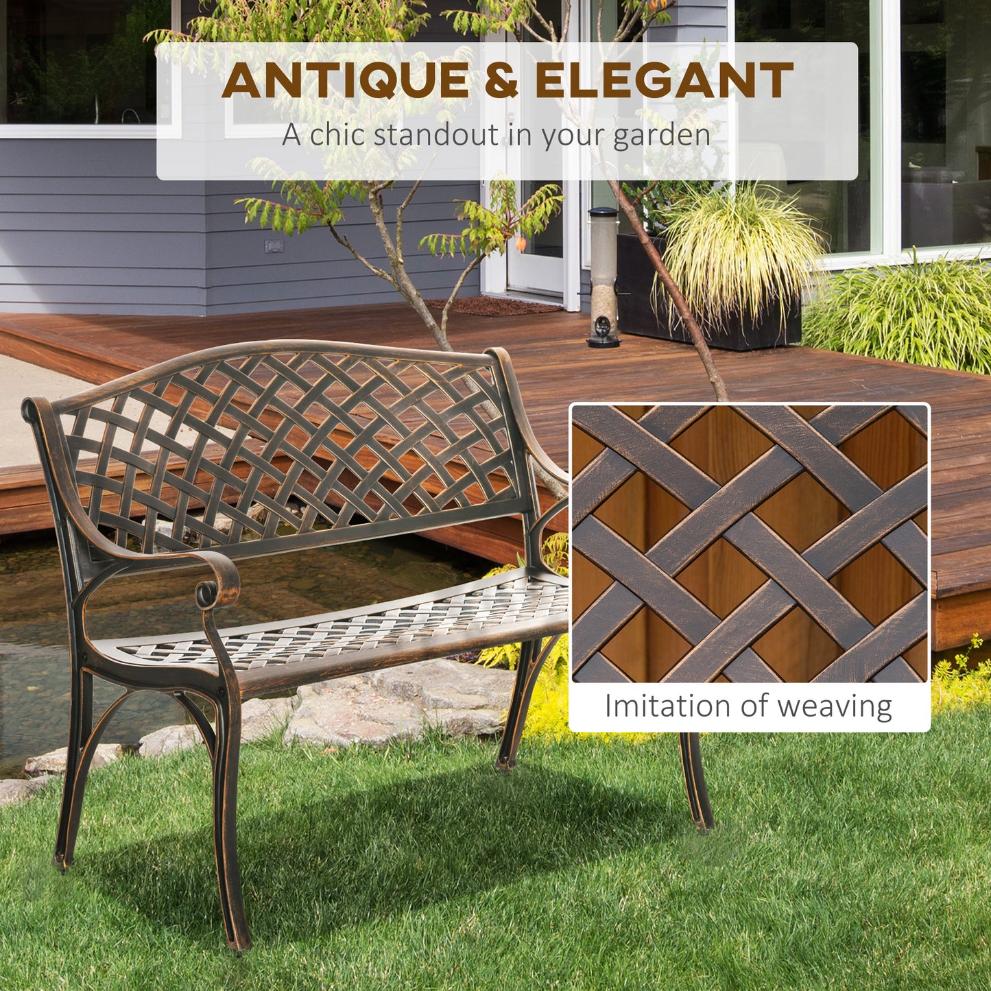 Outsunny Cast Aluminium Outdoor Garden Bench 2 Seater Antique Patio Porch Park Loveseat Chair, Bronze