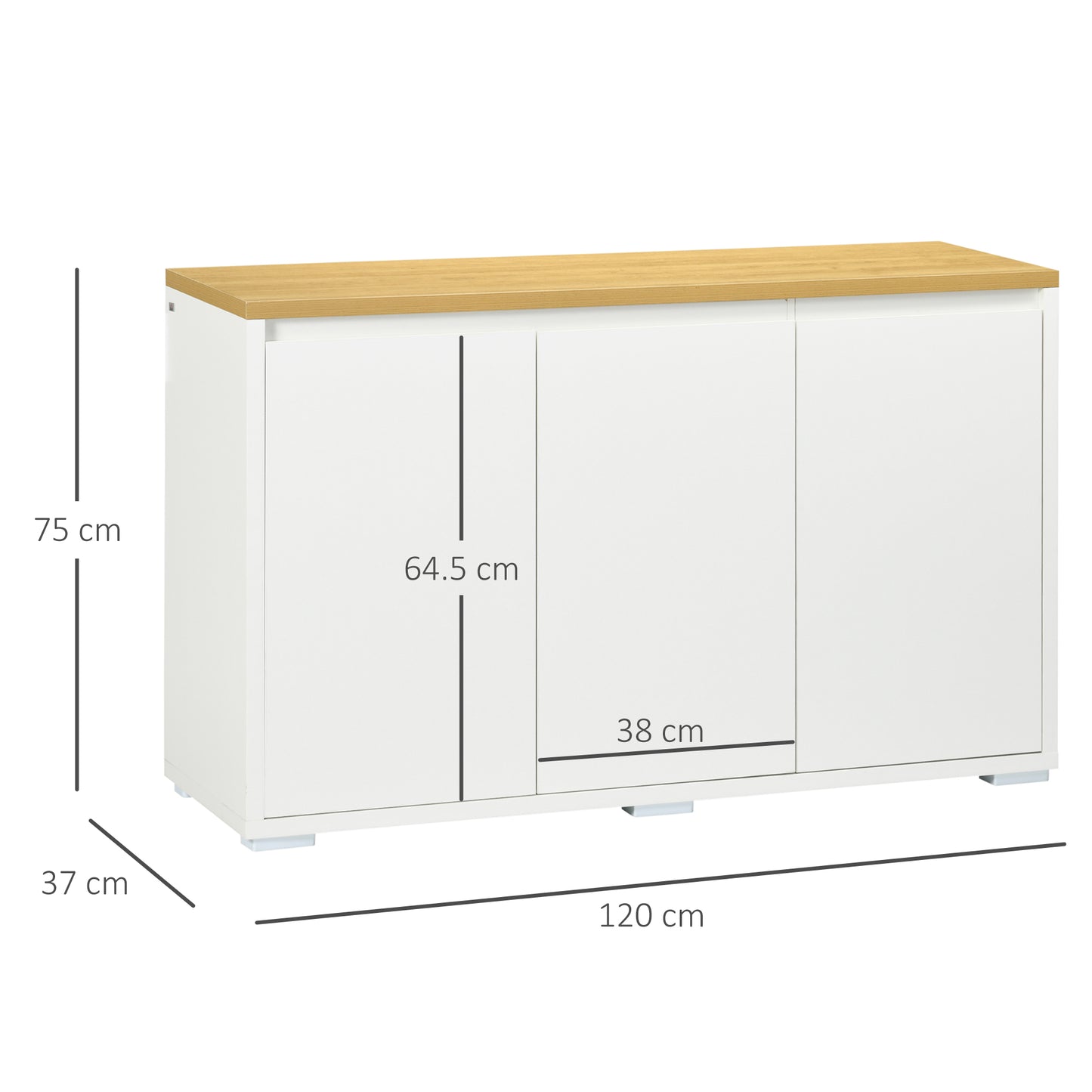 HOMCOM Kitchen Sideboard, Storage Cabinet with Three Doors and Adjustable Shelves for Living Room, Entryway, White