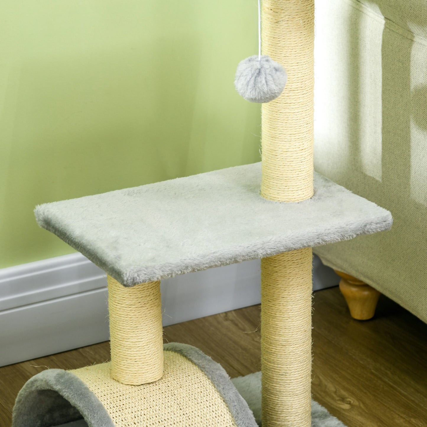 PawHut 72cm Cat Tree with Scratching Post Pad for Indoor Cats Light Grey