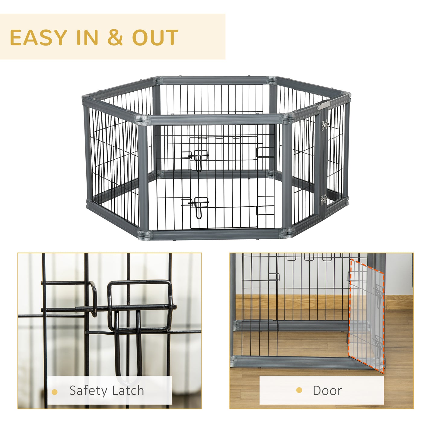 PawHut Heavy Duty Pet Playpen, 6 Panels Puppy Play Whelping Pen, Foldable Steel Dog Exercise Fence, with Door, Double Locking Latches, for Indoor Outdoor Use 70 x 62 cm