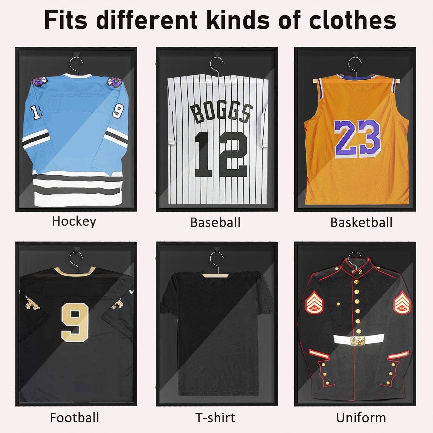 HOMCOM Football Shirt Frame Display, Acrylic Jersey Frame with UV Protection, Aluminium Sports Shirt Shadow Box for Basketball Football Baseball, 60 x 80 cm, Black