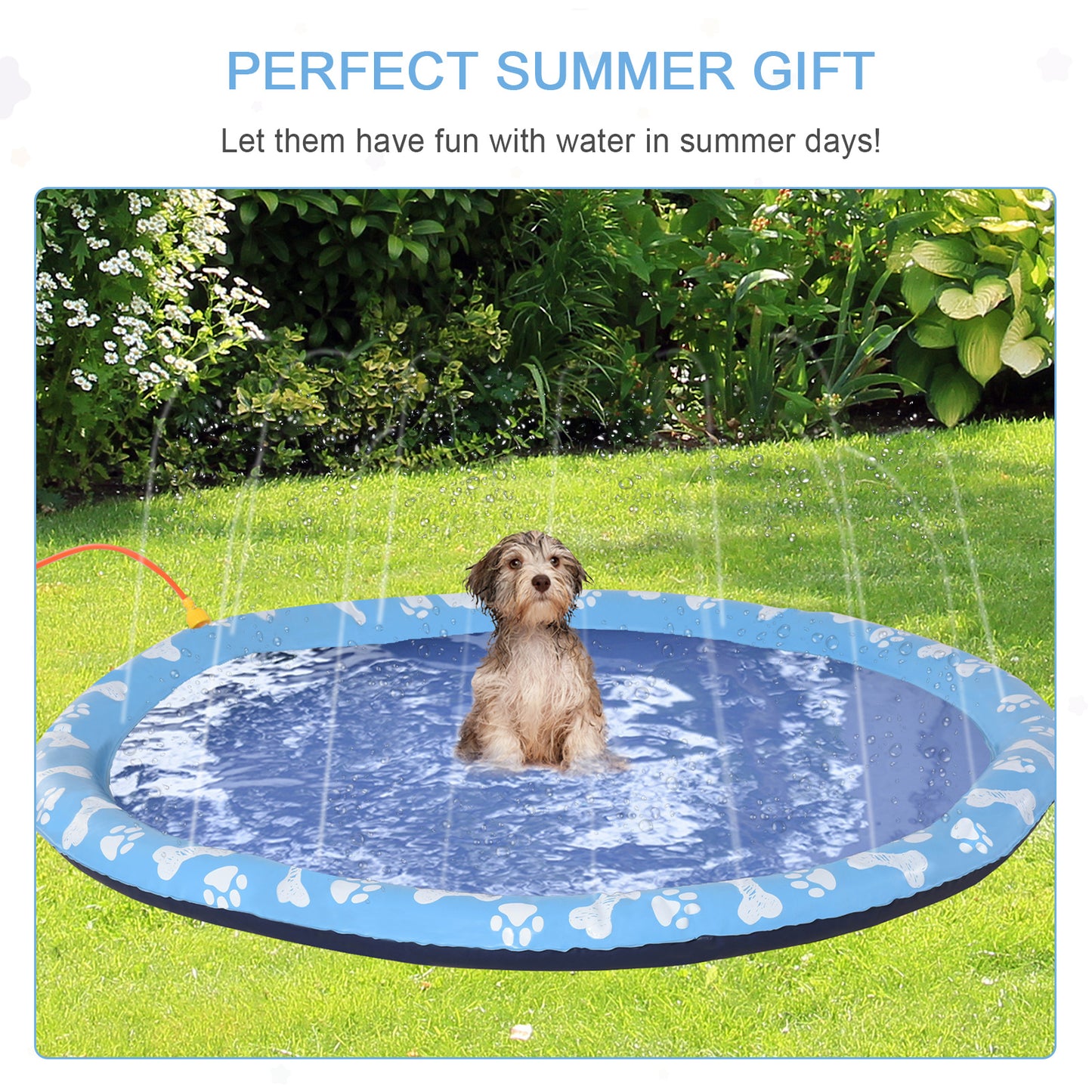 PawHut 170cm Splash Pad Sprinkler for Pets Dog Bath Pool Water Game Mat Toy Non-slip Outdoor Backyard Blue