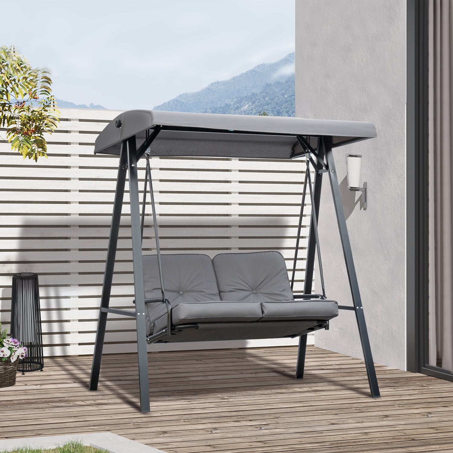 Outsunny Two-Seater Garden Swing Chair, with Adjustable Canopy