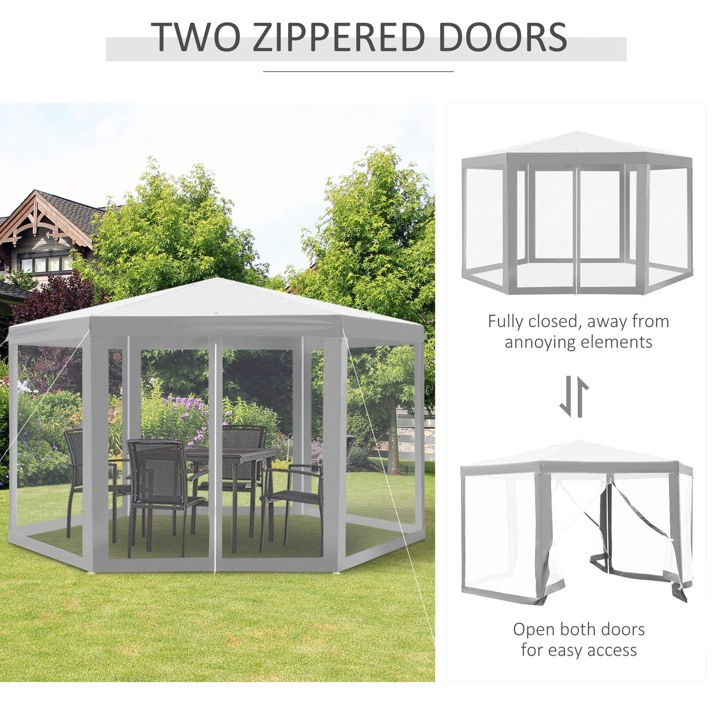 Outsunny Hexagon Netting  Gazebo-Creamy White