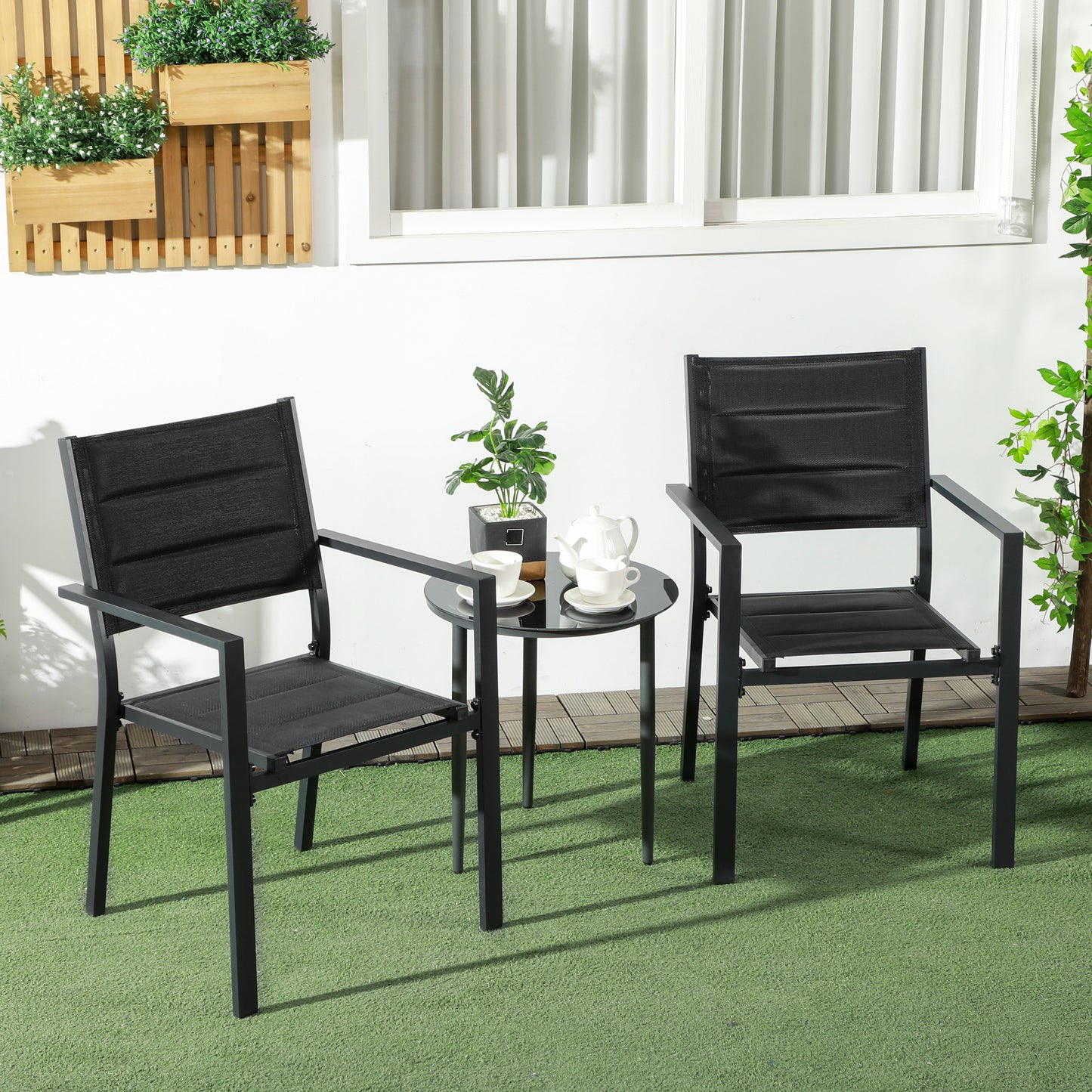 Outsunny Set of Two Aluminium Stacking Garden Chairs