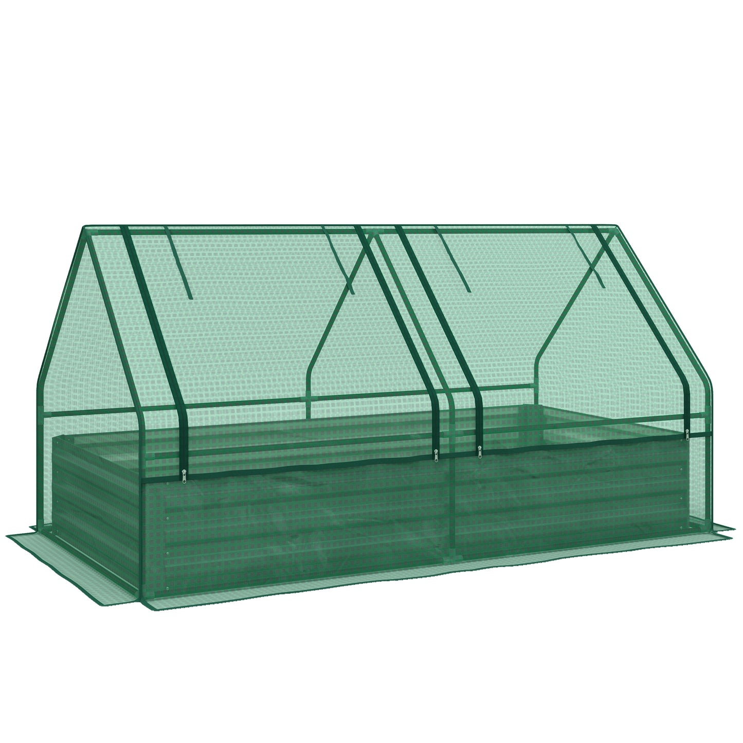 Outsunny Metal Planter Box with Cover Raised Garden Bed with Greenhouse for Herbs and Vegetables Green and Dark Grey