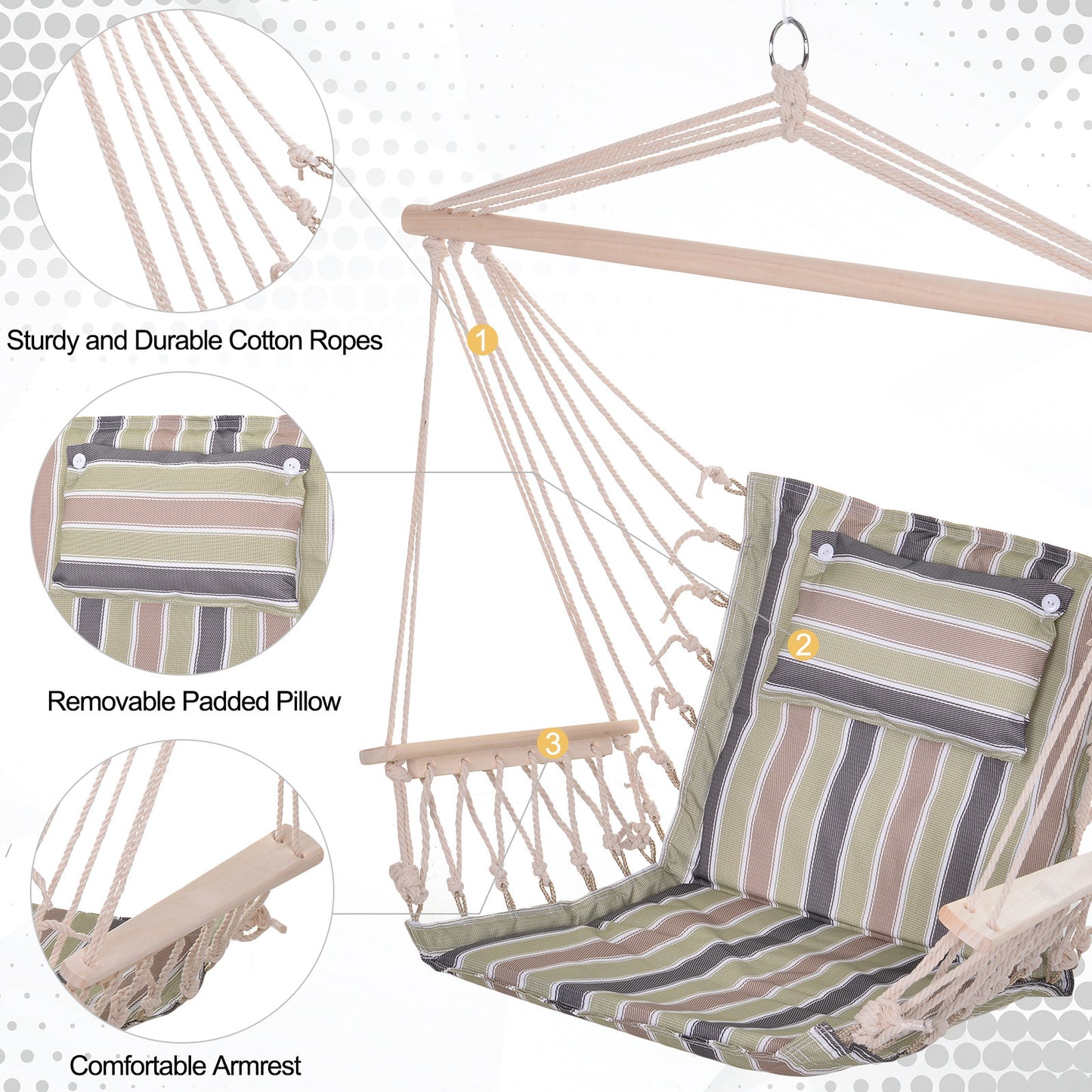 Outsunny 100x106cm Hanging Hammock Chair Safe Rope Frame Pillow Top Bar Multicoloured