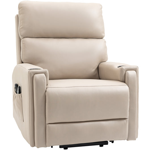 HOMCOM Lift Chair, Electric Riser and Recliner Chair with Vibration Massage, Heat, Cup Holders, Side Pockets, Beige