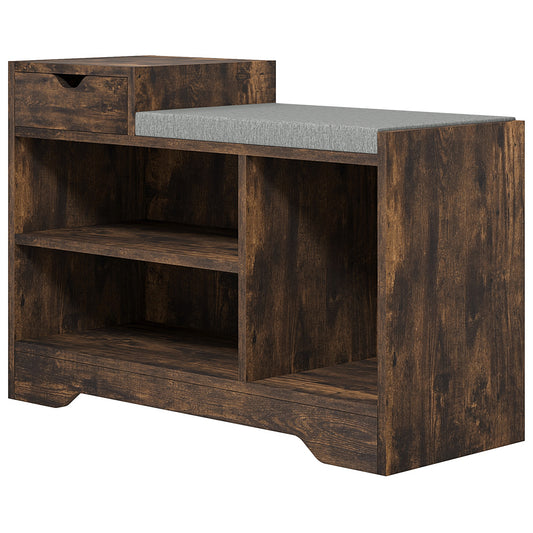 HOMCOM Shoe Storage with Seat Upholstered Entryway Bench Shoe Bench with Drawer and 3 Open Shelves for Hallway