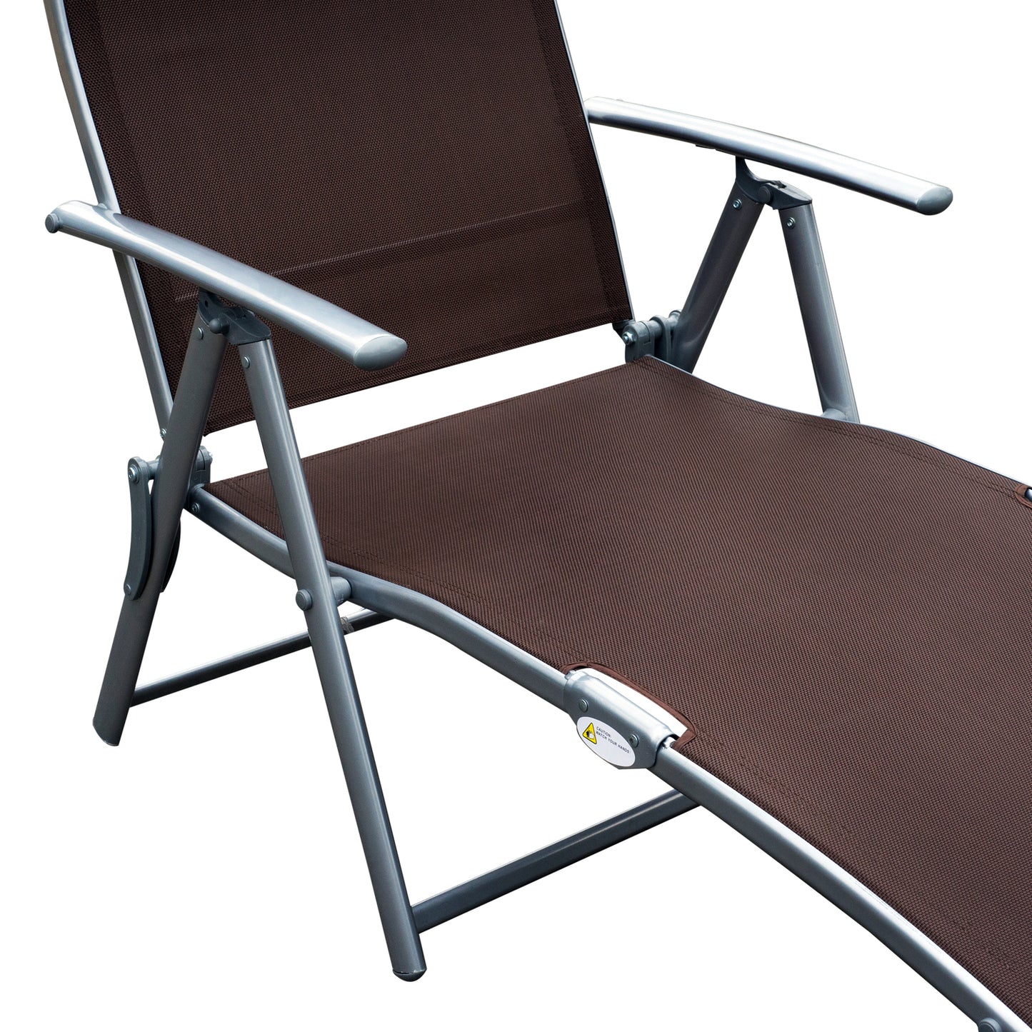 Outsunny Sun Lounger Steel Frame Outdoor Folding Chaise Texteline Lounge Chair Recliner with Headrest & 7 Levels Adjustable Backrest, Brown