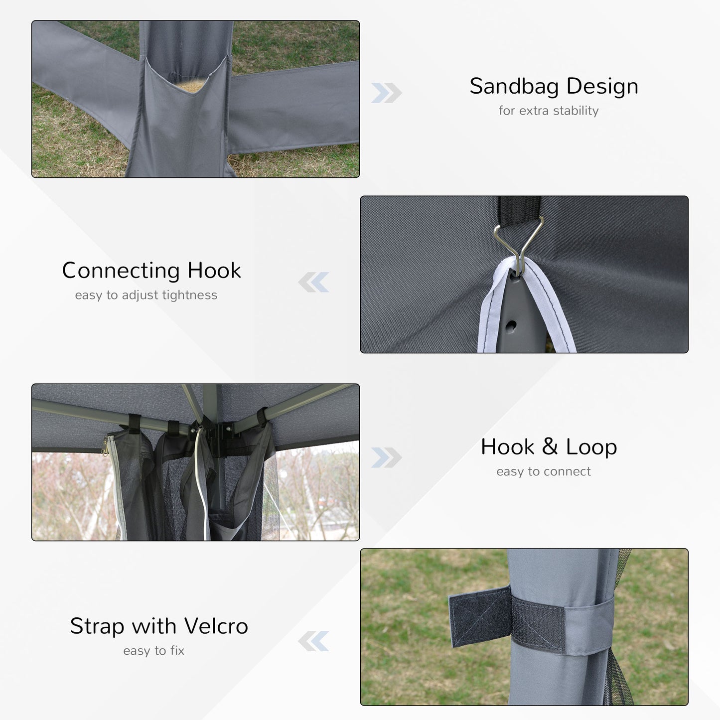 Outsunny 3.2m Pop Up Gazebo Hexagonal Canopy Tent Outdoor Mesh Sidewalls Bag Dark Grey