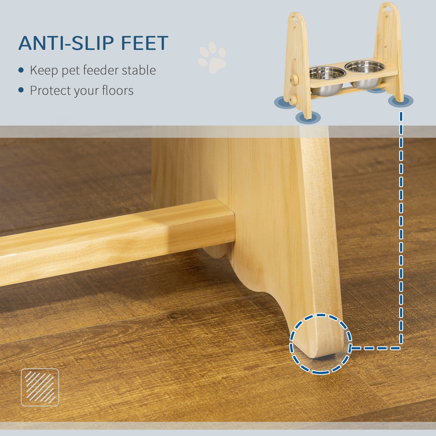 PawHut Raised Dog Bowls with Stand Adjustable Raised Pet Feeder with 2 Removable Stainless Steel Bowls for S, M, L, XL  Dogs, Natural