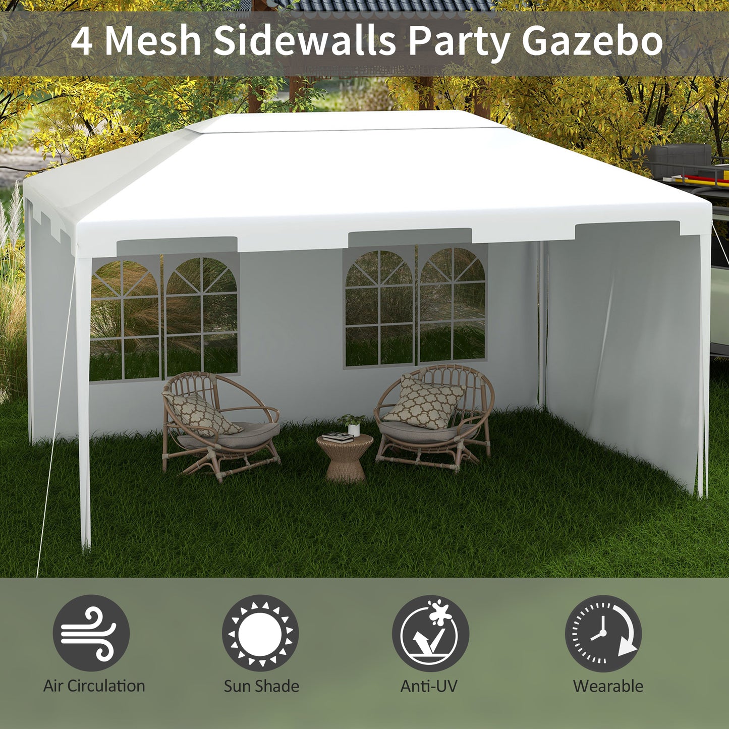 Outsunny 3 x 4m Half-Open Garden Gazebo, with Windows - White