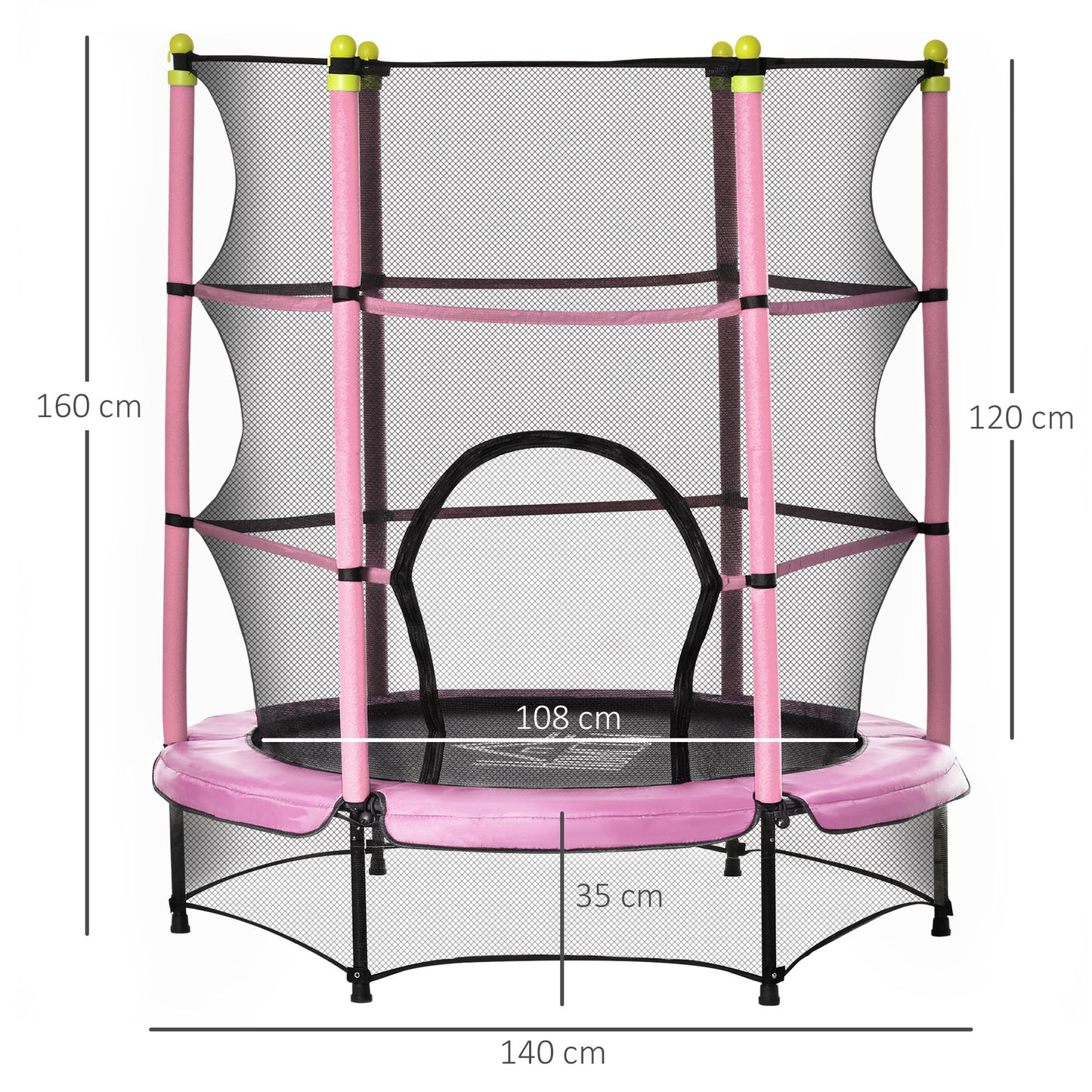 HOMCOM 5.2FT Kids Trampoline with Safety Enclosure, Indoor Outdoor Toddler Trampoline for Ages 3-10 Years, Pink