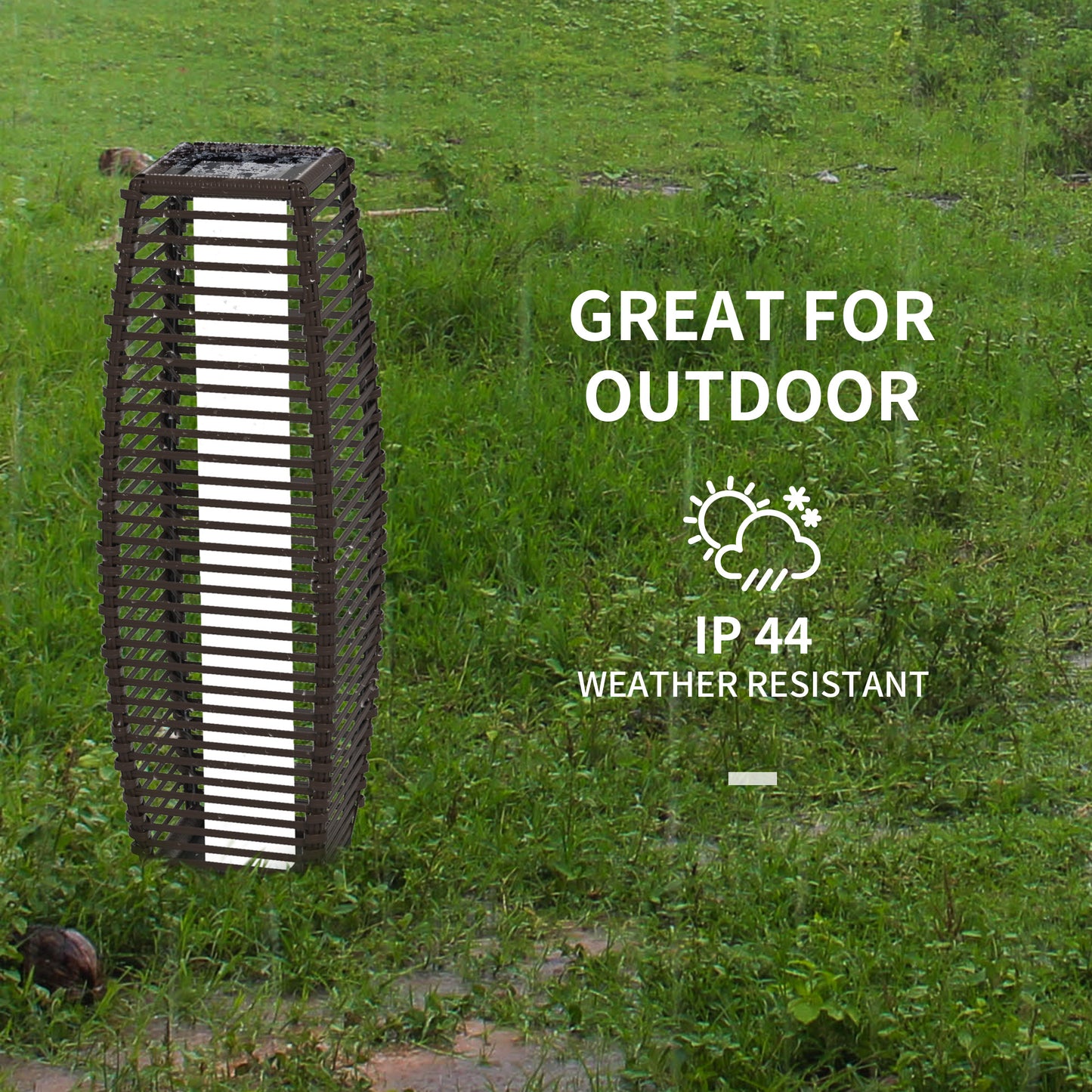 Outsunny Solar Floor Lamp, Outdoor Garden Lantern Pathway Light & Decorative Lighting w/ Auto On/Off LED Lights, IP44, for Porch, Yard, Brown