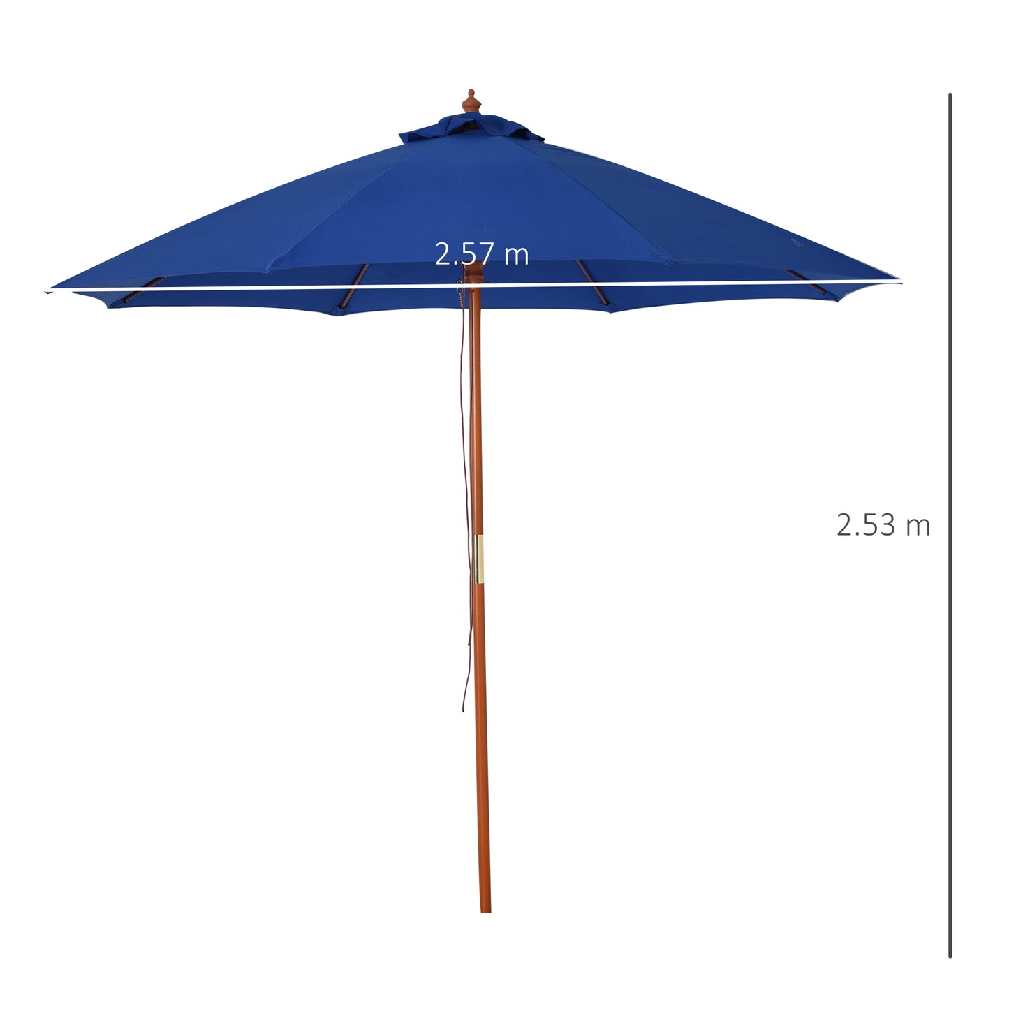 Outsunny 2.5m Wood Garden Parasol Sun Shade Patio Outdoor Market Umbrella Canopy with Top Vent, Blue w/ Vent