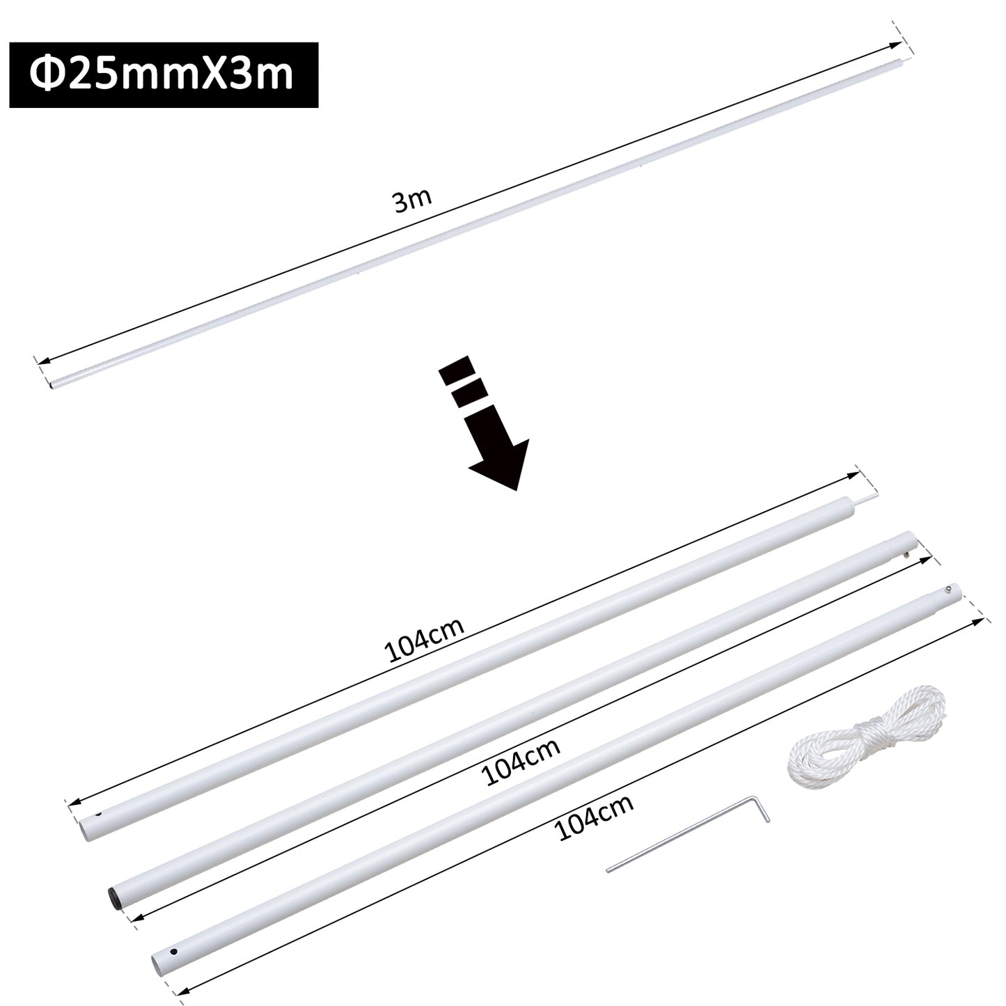 Outsunny Iron Awning Sail Shade Pole Kit White